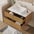 Meuble-lavabo de 36 po en noyer, plateau en pierre frittée blanche avec lavabo, deux tiroirs