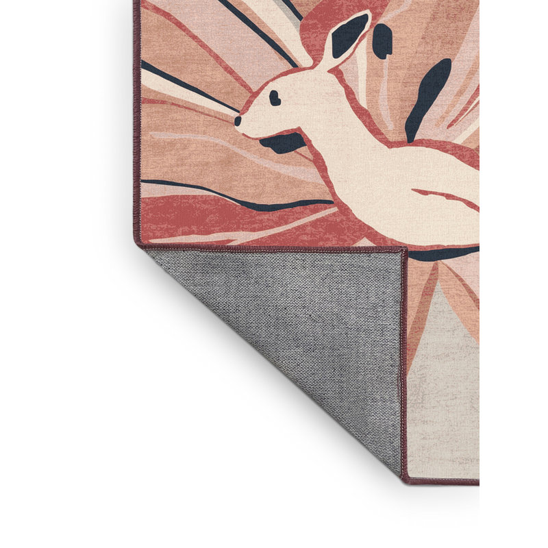 Tapis abstrait moderne et contemporain de Pâques lavable à la machine en beige - reliure rose, 4 x 6
