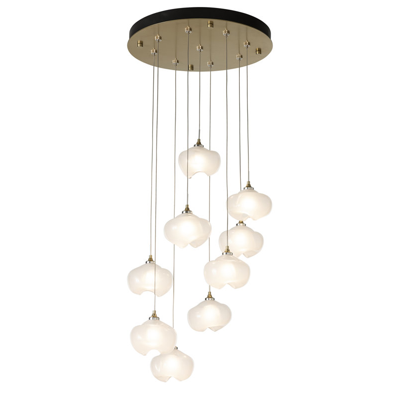 Ume 9 - Light Cluster Geometric Pendant, Soft Gold, Frosted, 10" - 80"
