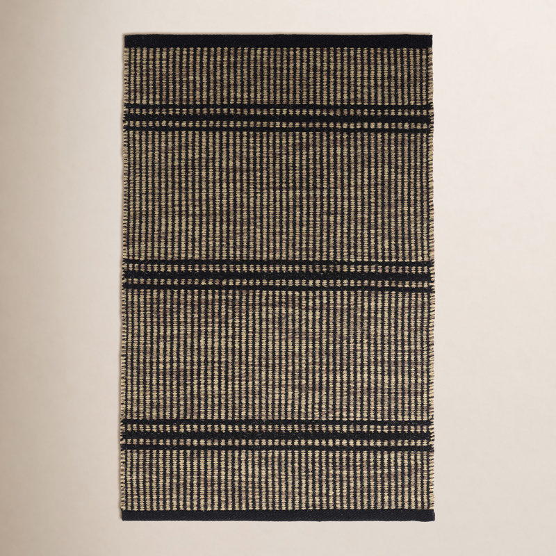 Tapis gris / ivoire à rayures fabriqué à la main Malta, Rectangle 9 pi 6 po x 13 pi 6 po, Chameau