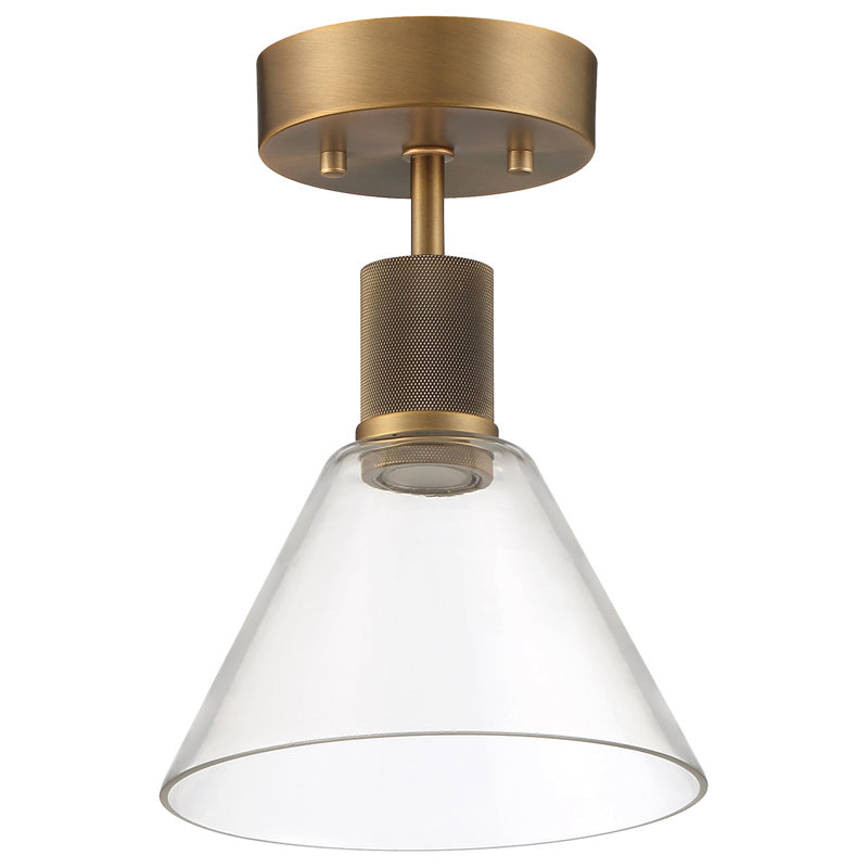 Port Nine Glass Semi Flush Mount, Antique Brushed Brass