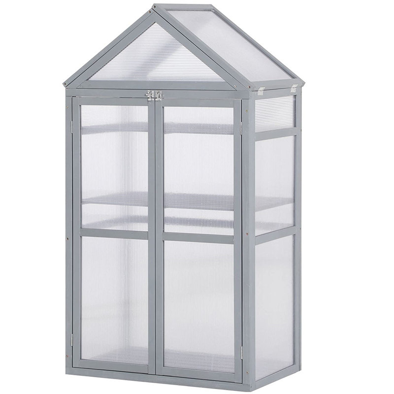 Outsunny Garden Cold Frame Polycarbonate Greenhouse 80 x 47 x 138cm, Grey