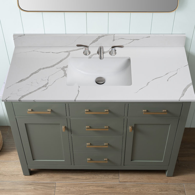 Plateau de meuble-lavabo simple 48 po avec lavabo en quartz - pour remplacement de meuble-lavabo, sans armoire