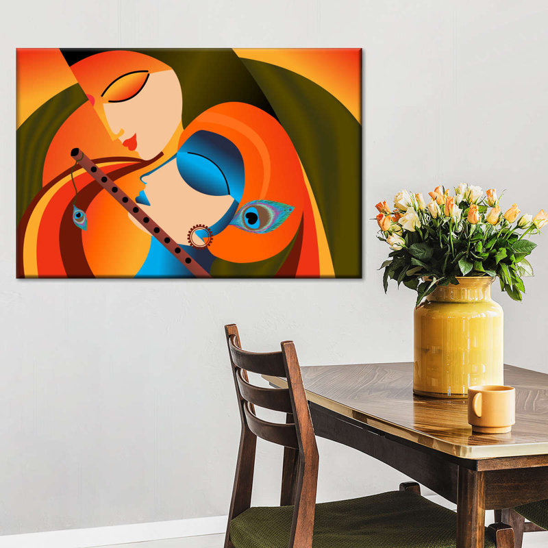 Radha Krishna Madhubani sur impression sur toile, H 8 po x l 12 po x P 1 po