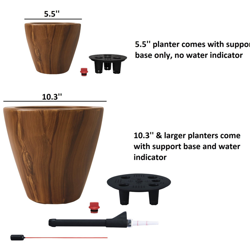 Pot à fleurs en plastique foncé en bois foncé 2, 10 po  - Absorbant, protégé, avec pot de contrôle de drainage et de niveau d'eau, indicateur inclus