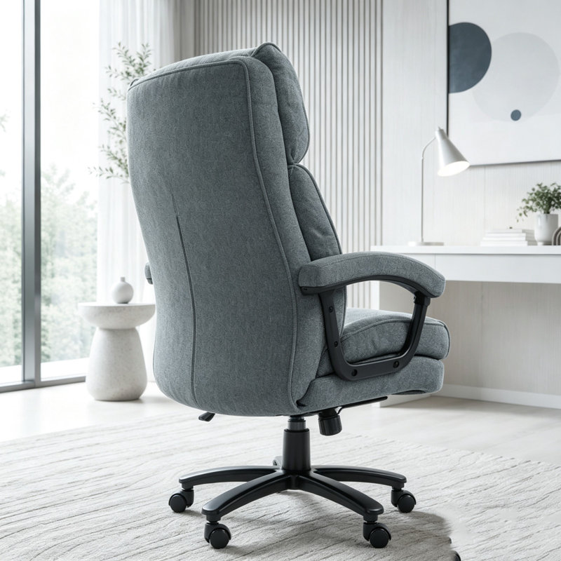 Chaise de bureau en velours de coton à haut dossier pour grand et grand avec soutien lombaire