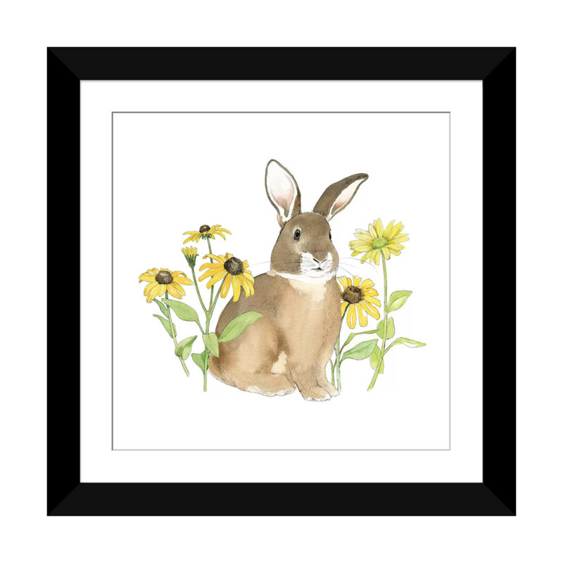 Art sur toile, Wildflower Bunnies, H 16 po x l 16 po x P 1 po, Papier beaux-arts encadré noir, Blanc