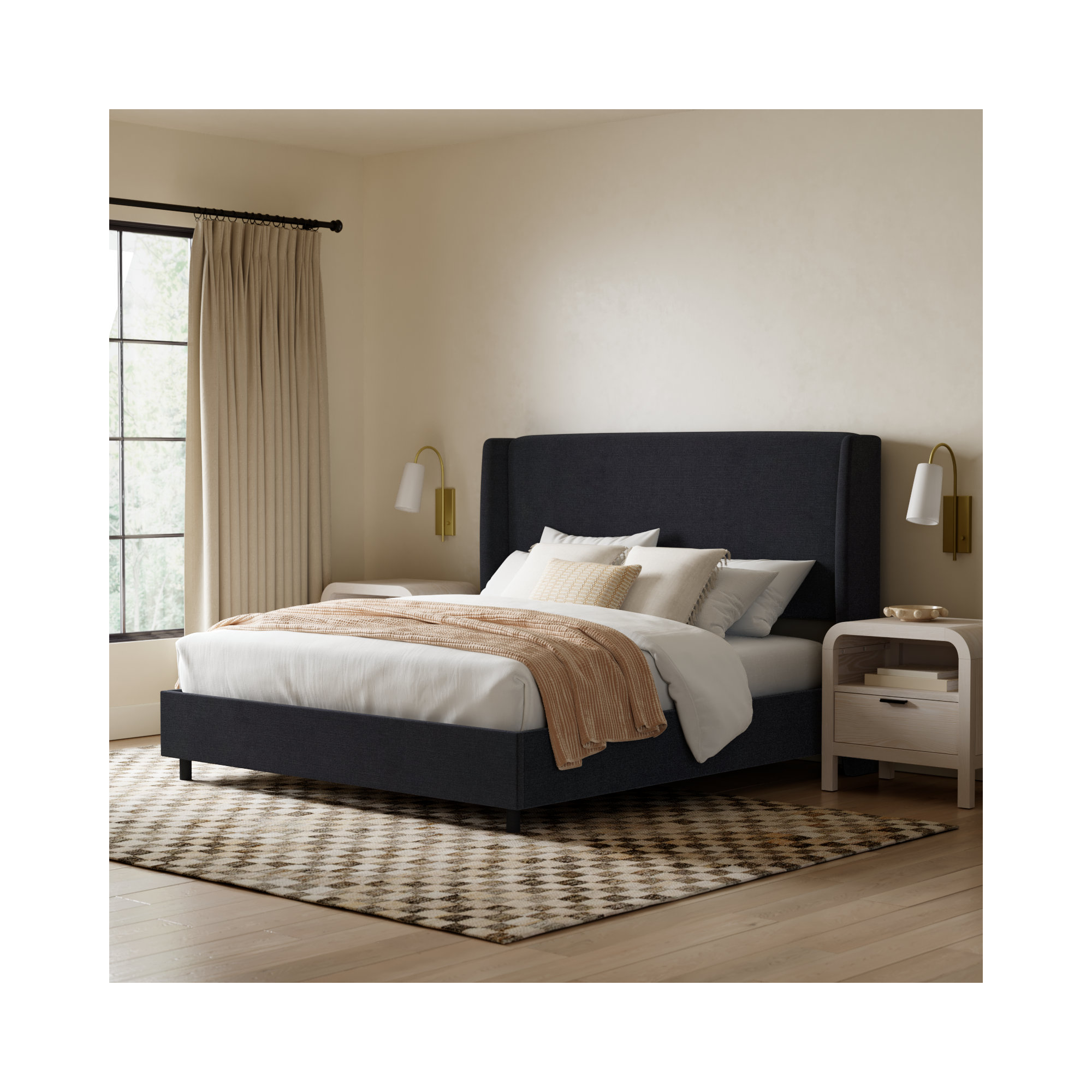 Tilly Upholstered Bed, California King, Classic Black Linen