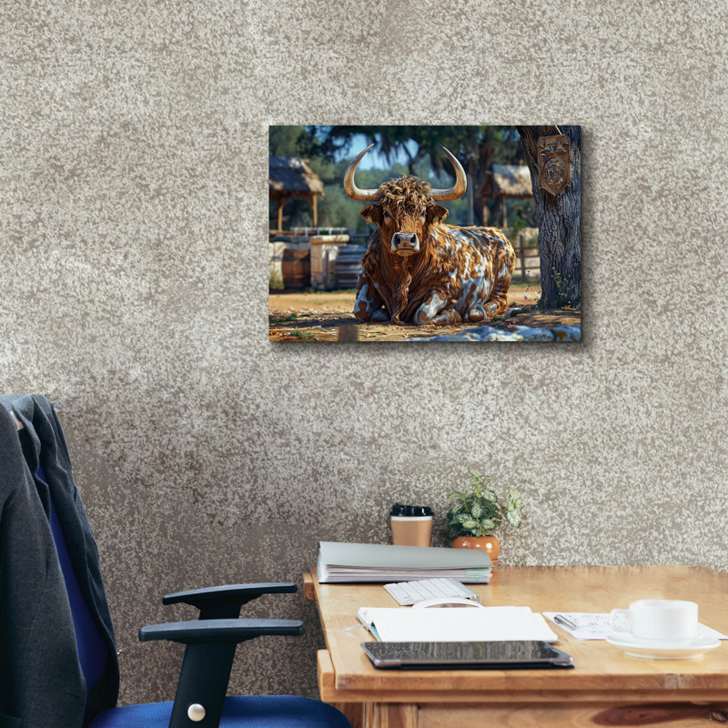 Toile Union Rustic «Squatting Bull» par Momart, H 18 po x l 26 po x P 0,75 po