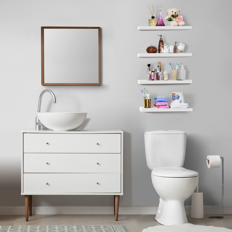 Floating Shelves with Invisible Mounting Set of 4, 1.5" H x 23.75" W x 9.25" D, White