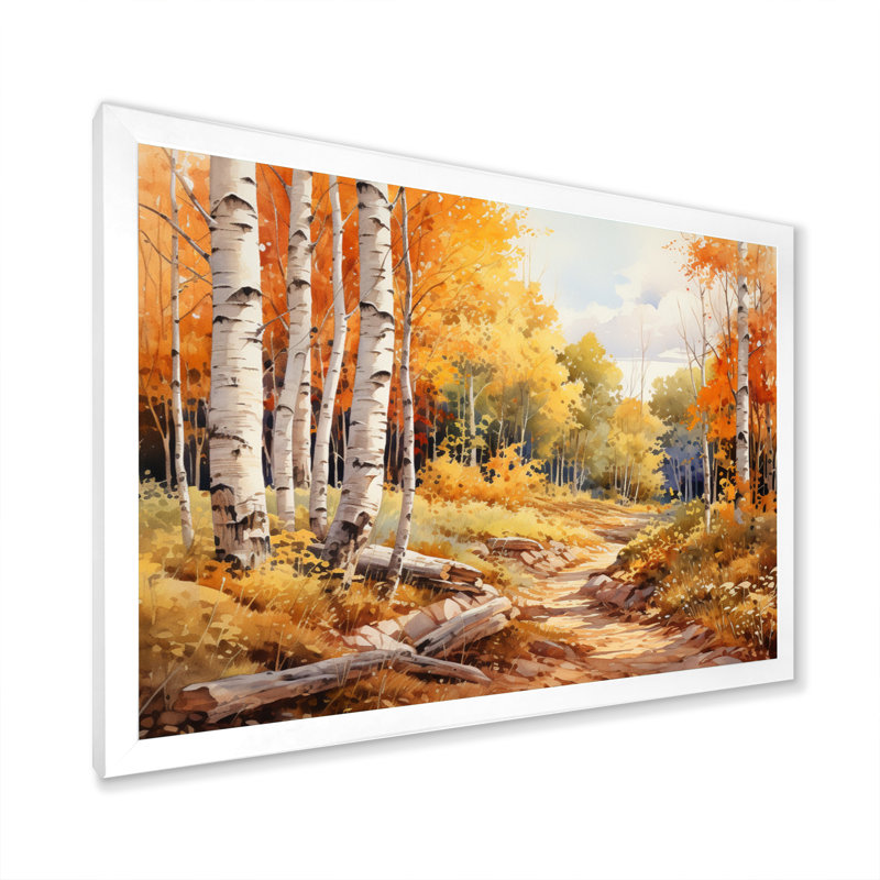 Birch Woods Gilded Pathway II - Imprimé, H 24 po x l 32 po x P 1 po, Cadre photo blanc