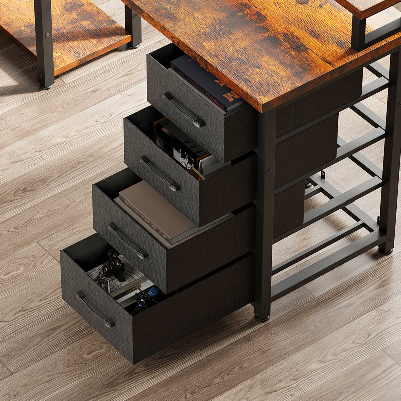 Bureau de jeu en L Elverton avec prises intégrées, Brun / noir, H 35 po x l 66,1 po x P 58,3 po