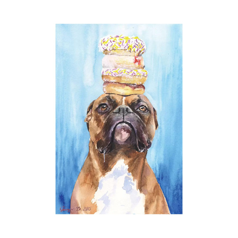 Boxer And Donuts by George Dyachenko - Wrapped Canvas Print, 20.32 cm H x 30.48 cm W
