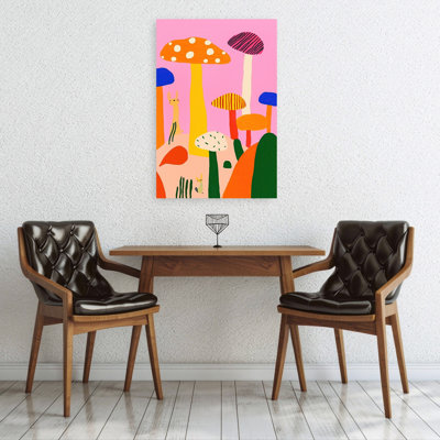 Whimsical Mushroom World Colorful Dreamy Playful Forest Landscape Wall Art Print by Mathieu - Wrapped Canvas Print