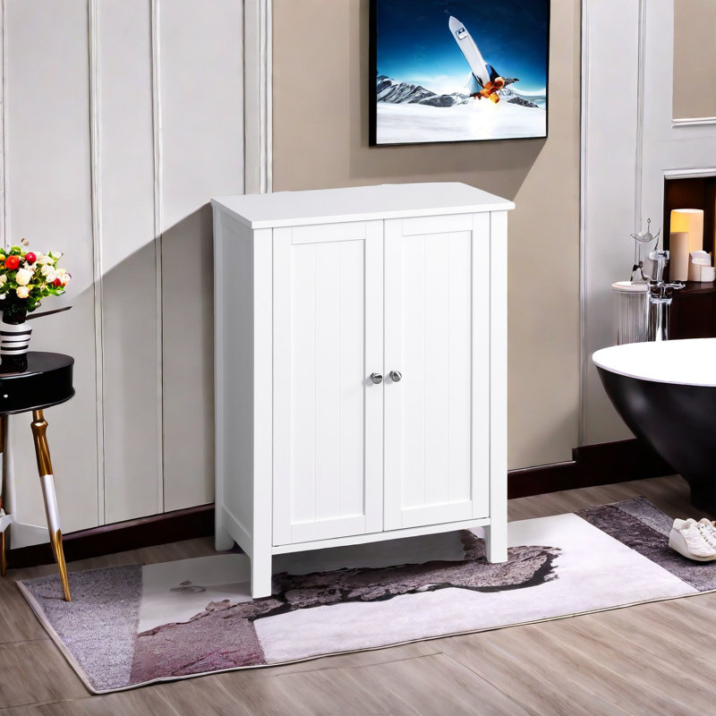 Bathroom Floor Storage Cabinet, 3 Layer Storage Unit With 2 Adjustable Shelf And Double Door