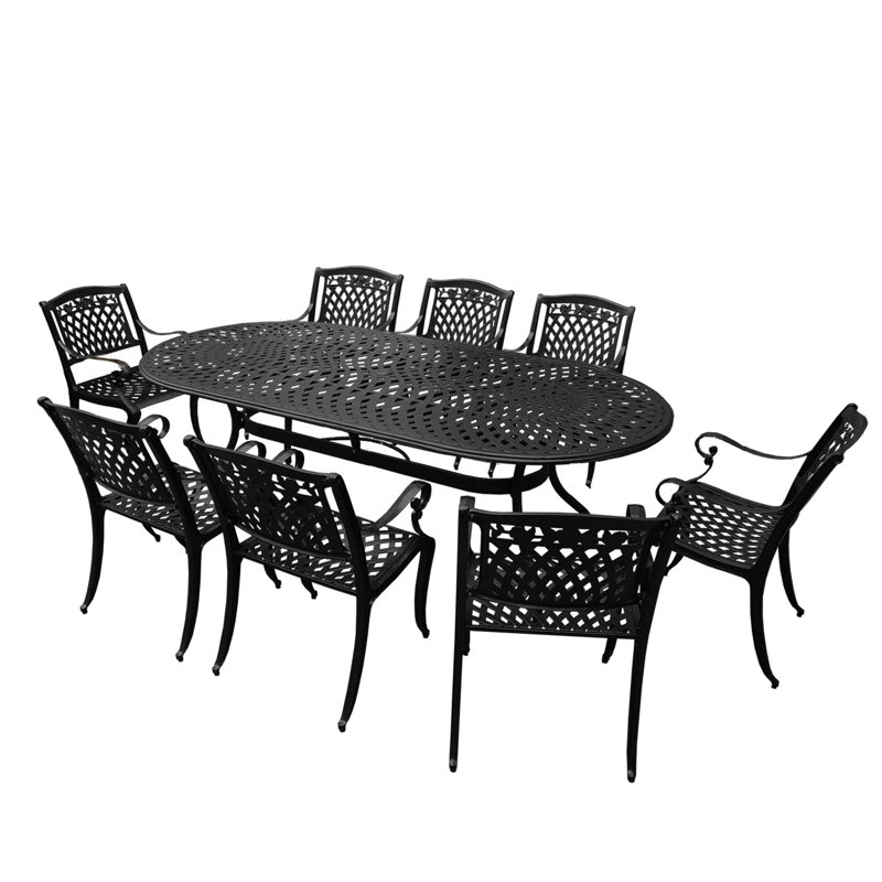 Slyvia 8 - Person Patio Dining Set with Oval Table, Black
