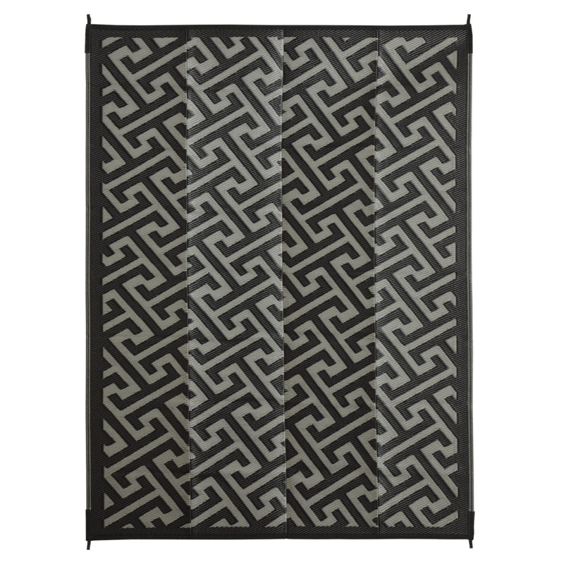 Beige/Black Outdoor/Indoor Area Rug, Rectangle 9' x 12'