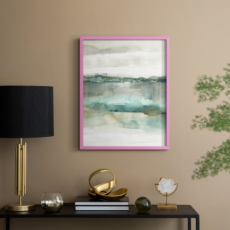 Soft Emerald Harmony Framed Print - Solid Wood, Pink, 11" H x 9" W