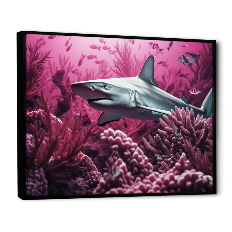 " Hammerhead Purple Sharks ", Black Floater Framed, 30" H x 40" W x 1.5" D