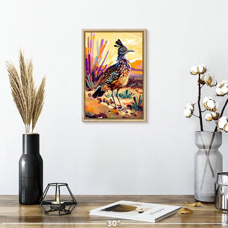 Roadrunner du désert, Floating Frame Natural Wood, 9" x 13"