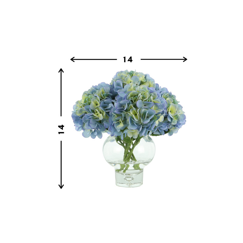 Hydrangea Arrangement in Vase, Blue/Green