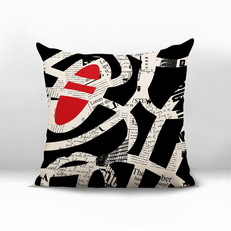 Oreiller carré réversible intérieur / extérieur Kaya, H 19 po x l 19 po, Rouge / noir / blanc cassé abstrait