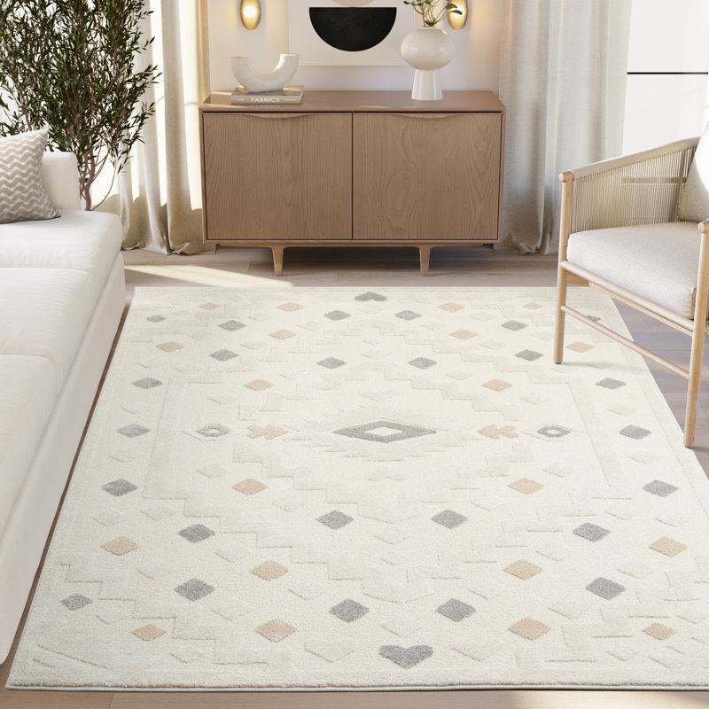 Abani Hatton COZ160A Cream Grey Tribal Medallion Area Rug, Rectangle 5'3" x 7'6"