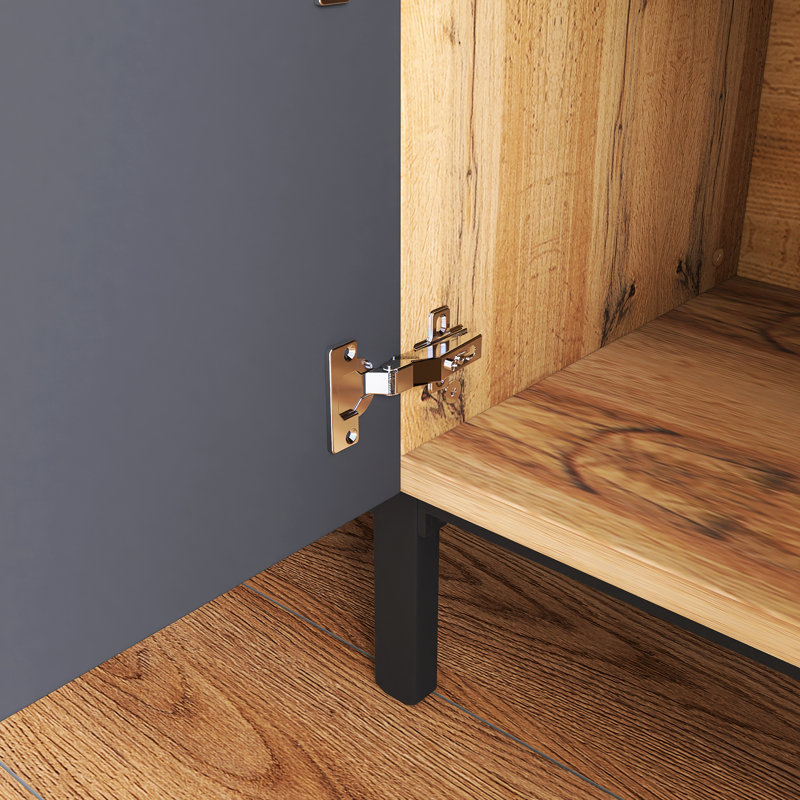 Meuble télé 80 po avec double espace de rangement et porte escamotable, Brun