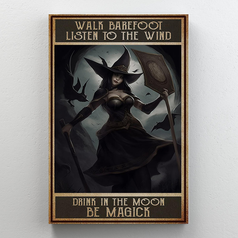 «Witch Écoute le vent» - graphique rectangulaire de 1 pièce «Witch Écoute le vent» sur toile, H 20 po x l 16 po x P 1,25 po