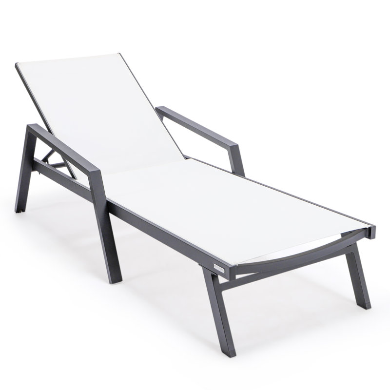 Marlin Outdoor Patio Reclining Chaise Lounge Arm Chair with Powder-Coated Aluminum Frame- Breathable Sling Mesh Fabric, Adjustable Backrest