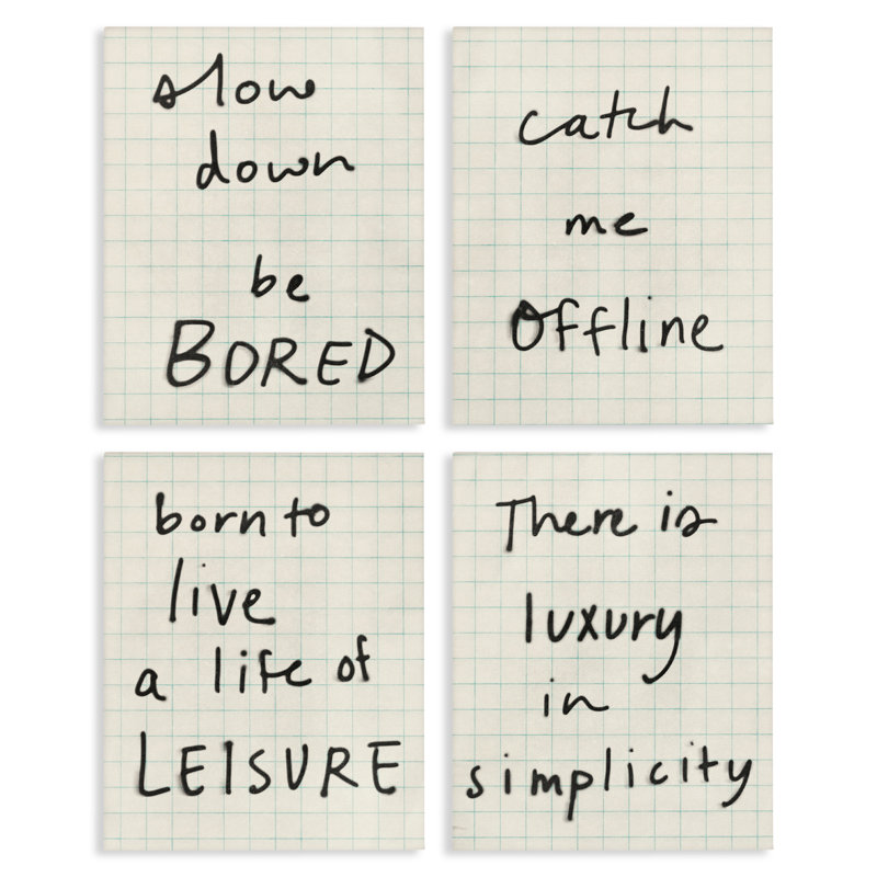 Ensemble de toiles 4 pièces "Bored Scrawl Sayings", design par Victoria Barnes, H 14 po x l 11 po