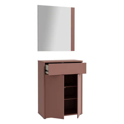 Modern 2-door shoe cabinet with drawer, engineered wood, terrakotta, 74.5 cm W x 34.9 cm D