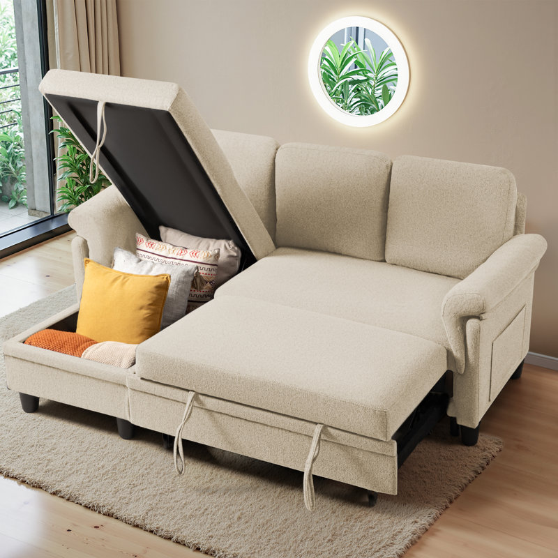 Canapé modulaire polyvalent, petit canapé-lit avec rangement et lit escamotable, Blanc / Blanc