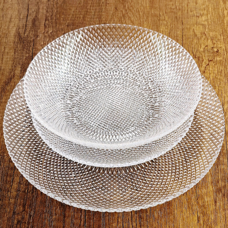 Ensemble 12 pièces de vaisselle en verre allant au micro-ondes et au four avec assiettes et bols, service pour 4