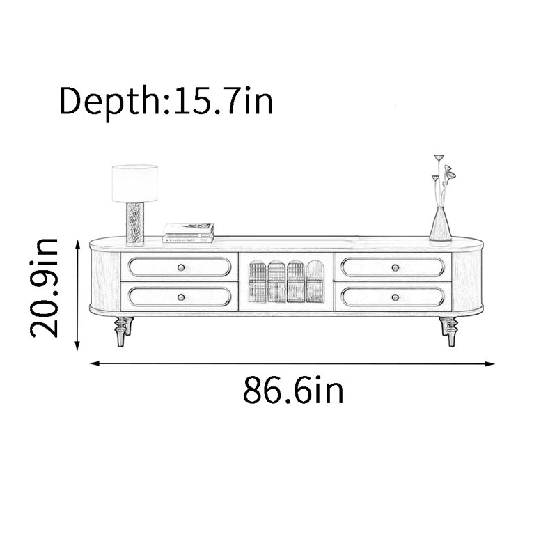 Meuble télé rétro simple et moderne, H 20,9 po x L 86,6 po x l 15,7 po, Noir