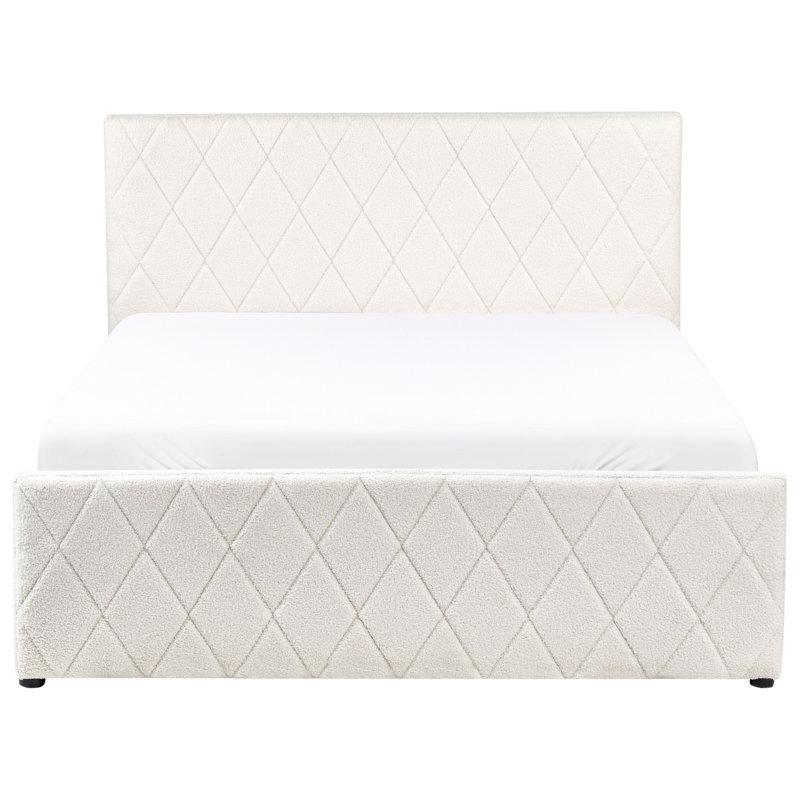 Ottoman Bed Boucle ROCHEFORT Off-White, European Double (150 x 214 cm)