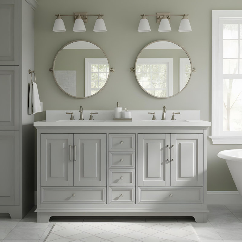 Freestanding vanity with two sinks
