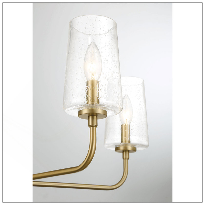 Lustre cinq lumières avec verre bullé transparent - laiton satiné