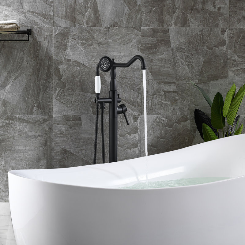 Robinet de baignoire autoportant monocommande à fixation au sol avec douche à main