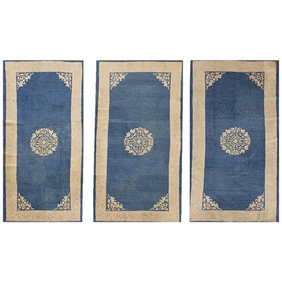 1890s Classic Blue Ground Medallion Traditional Antique Chinese Peking Rug 3'0" x 5'8" Area Rug