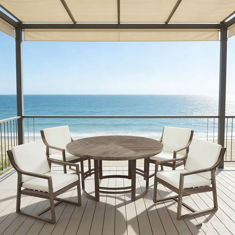 5-Piece Outdoor Dining Set with 4 armchairs, Brown
