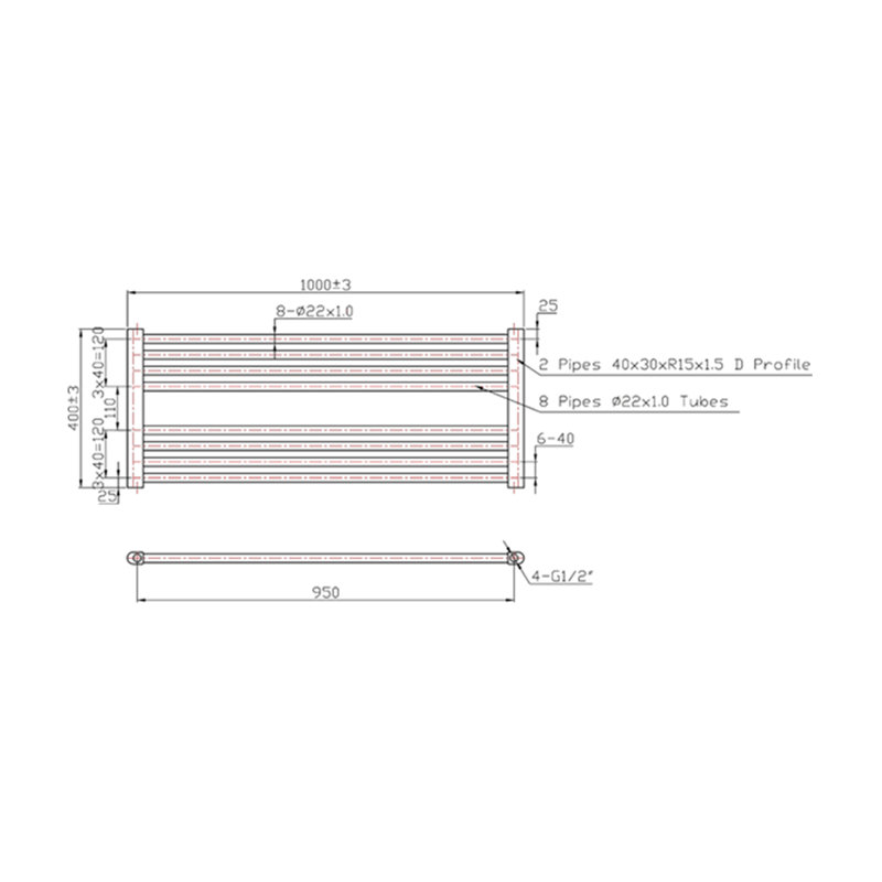 Sharie Straight Towel Rail Heated Towel Rails, 40cm H x 100cm W x 3cm D