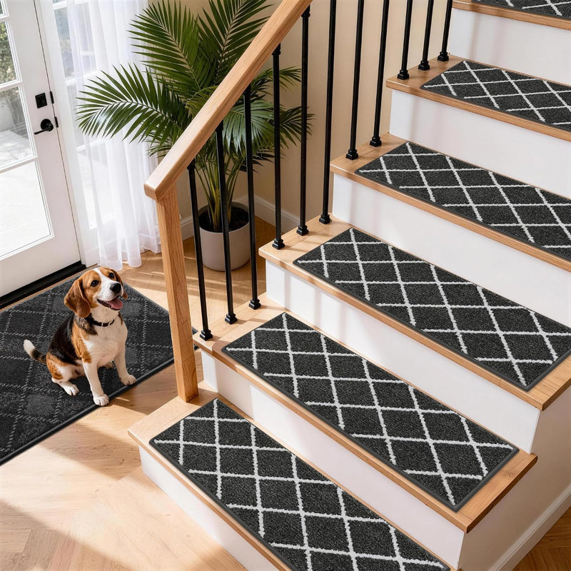 Tapis antidérapants pour marches d'escalier en bois, ensemble de 15, gris foncé