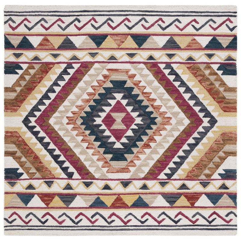 Deyoung Hand Tufted Wool Southwestern Rug, Square 7'