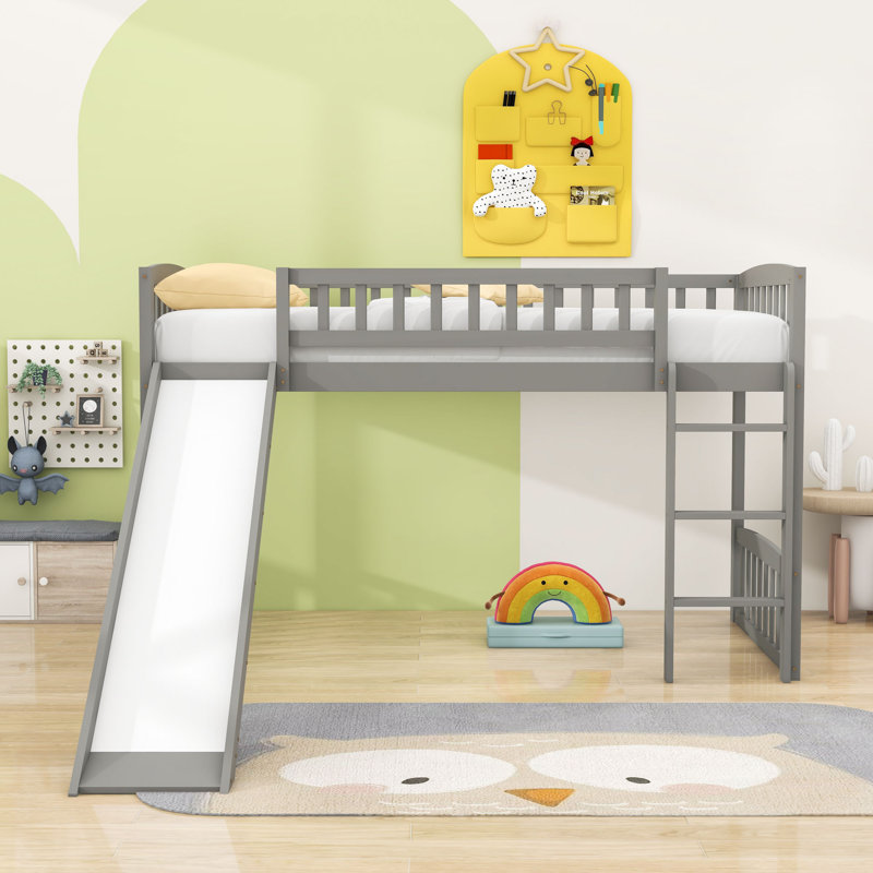 Lit mezzanine simple avec échelle et glissade, Gris