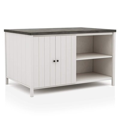Off White And Dark Gray Counter Height Dining Table w Storage Cabinet Base Solidwood 1pc Table Dining Room Furniture