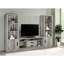 Meuble télé avec une finition en bois flotté gris et deux tiroirs, fabrication en bois d'ingénierie, aspect rustique vieilli, utilisation durable, conception polyvalente, largeur de 59 pouces avec abat-jour, tiroirs pour