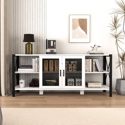 Industrial Tv Unit With Wood Top, 70 - 79 Inch Screen Cabinet Open Shelving, Living Room