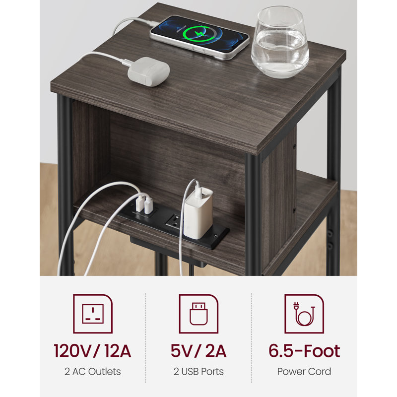 Side Table With Charging Station, Chestnut Brown