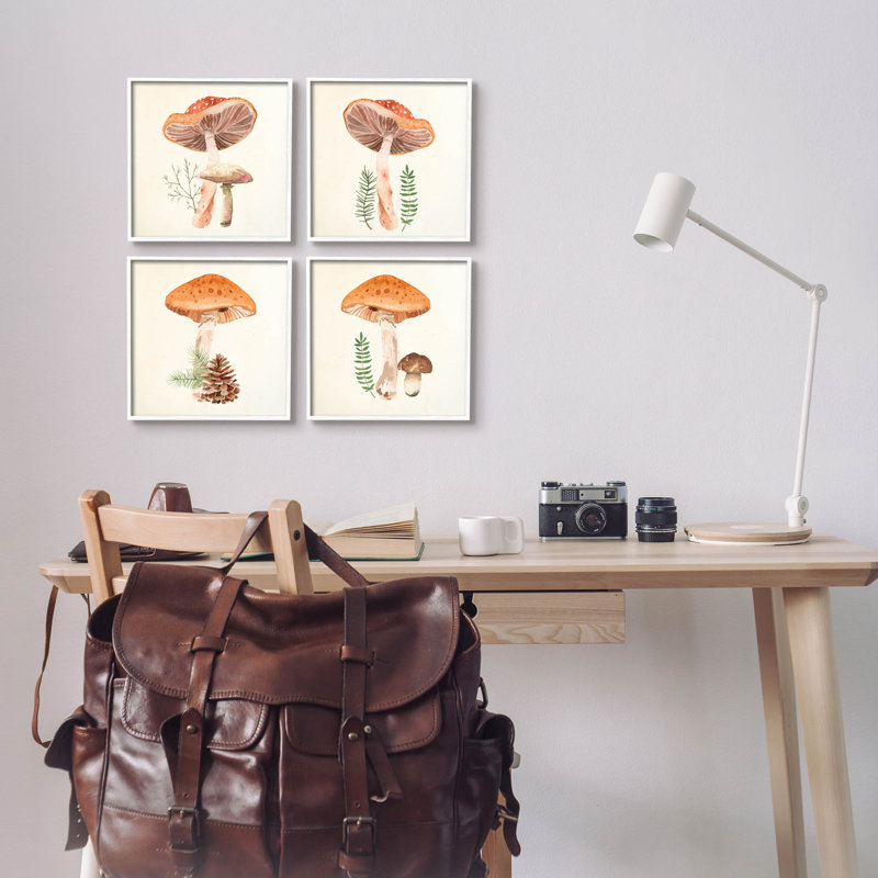 Woodland Mushroom Botanical Sprouts, ensemble de 4 giclées encadrées par Lucca Sheppard, H 12 po x l 12 po x P 1,5 po